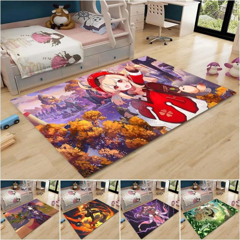 Tappeti Genshin Impact 3D Print Tappeto antiscivolo per area Mat Soft Flannel Large e CarpetTappeti