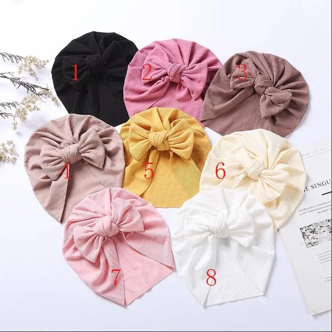 Solid Color Bow Baby Hat Bowknot Baby Girl Hat Turban Knot HeadWraps for Baby Children Bonnet Beanie Newborn Photography Props