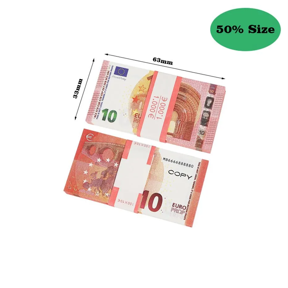 Film Money 10 Euro Toy Careluty Party Copy Fake Money Children prezent 50 dolarów bilet 2852