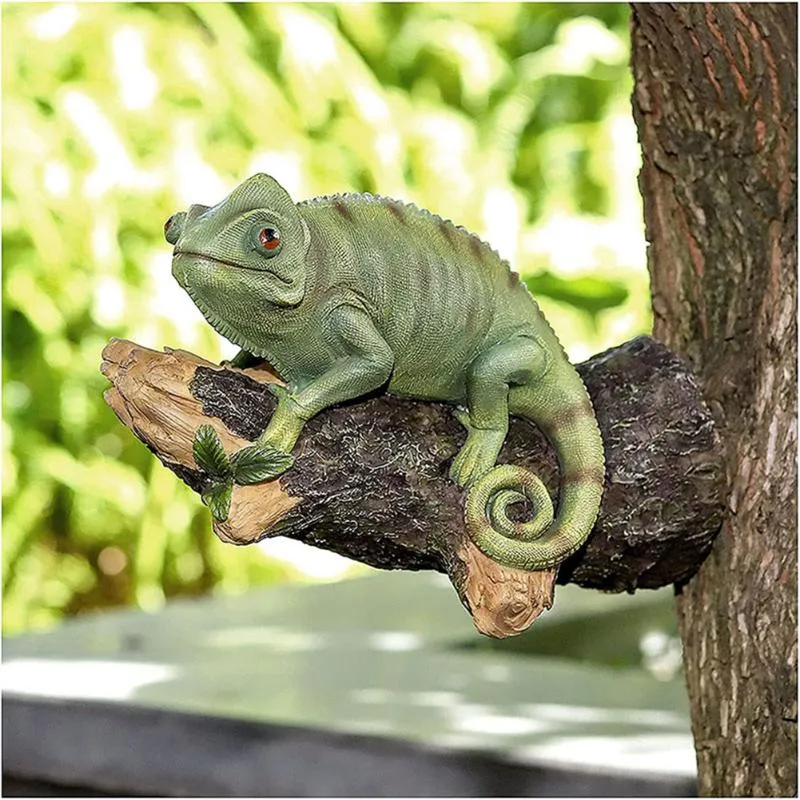 Garden Decorations Realistic Chameleon Lizard Statue Sculpture Resin