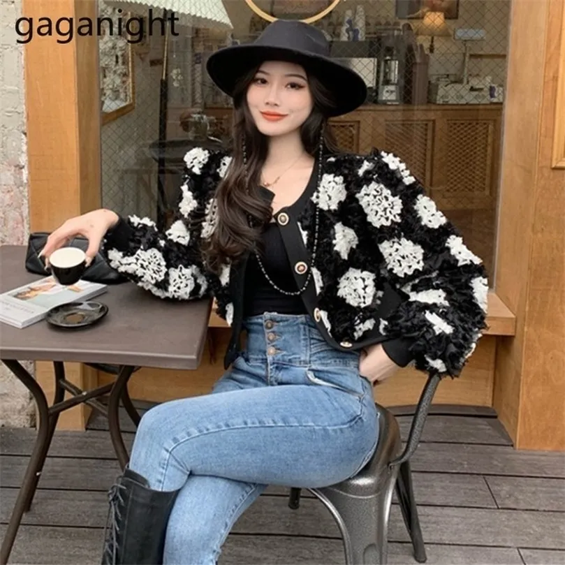 Gaganight Mesh Healses Flower Women Coat Long Eleve O Neck Ladies Corean Crop Jackets Spring Outwear Tops Drop 220819