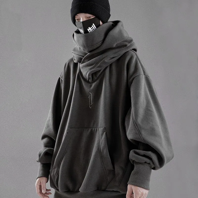 HOUZHOU Black Turtleneck oversized hoodie Sweatshirt with Baggy Harajuku Design Japanese Streetwear Hip Hop Style for Men 220822