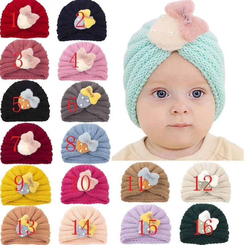 0-3T Wool Knitted Turban for Newborn Baby Girl Crochet Knit Beanie Strawberry Woolen Hat Baby Toddlers Solid Color