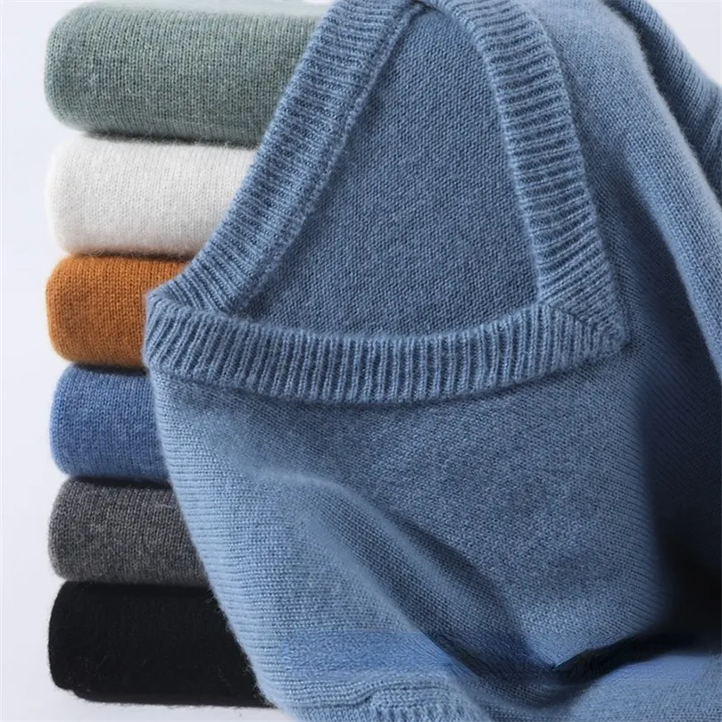 Maglione di cashmere da uomo Casual Autunno Inverno Pullover caldi Top in cotone di alta qualità Classico lavorato a maglia con scollo a V Maglioni maschili 220822