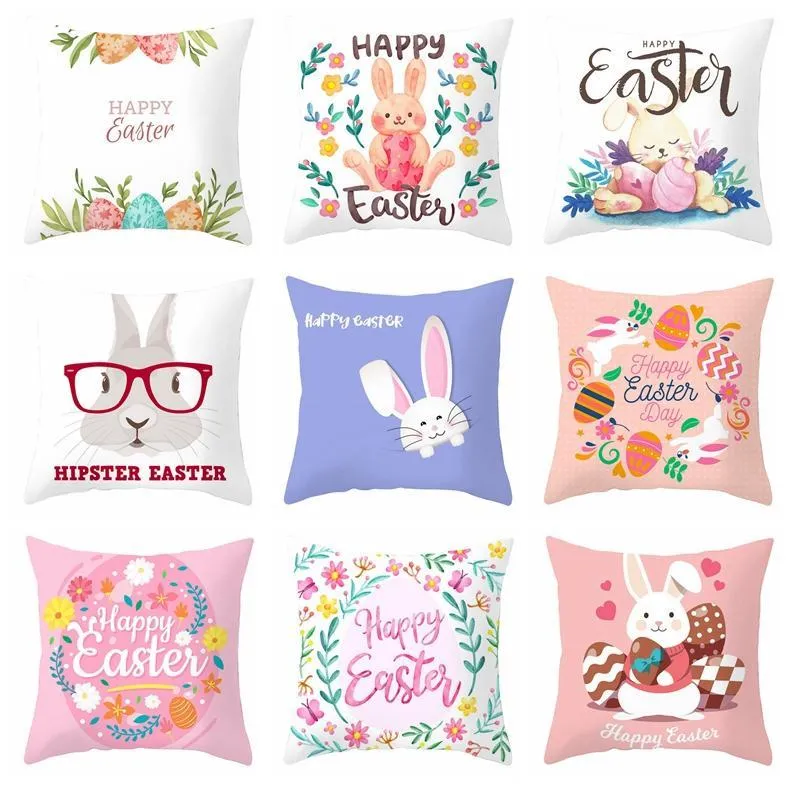 45*45cm/18*18inch Easter Pillowcase Rabbit Sofa Cushion Case Bed Pillow Cover Easter Eggs Bunny Home Decor Chair Car Cushions Covers Party Decoration JY0928