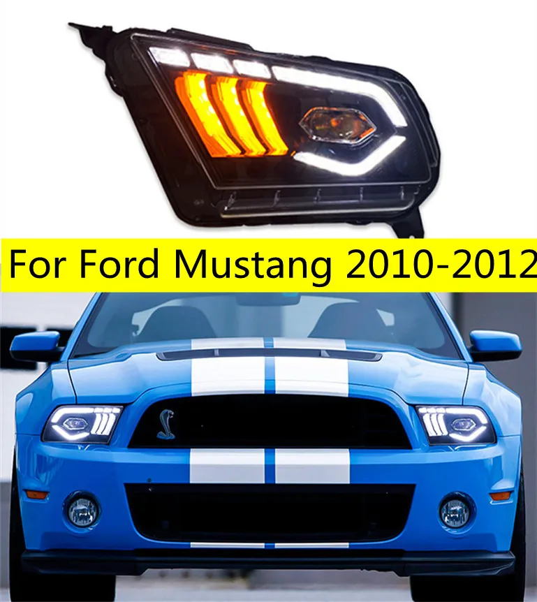 Lâmpada de cabeça para ford mustang 2010-2012 led farol alto baixo feixe lente luzes drl luz running