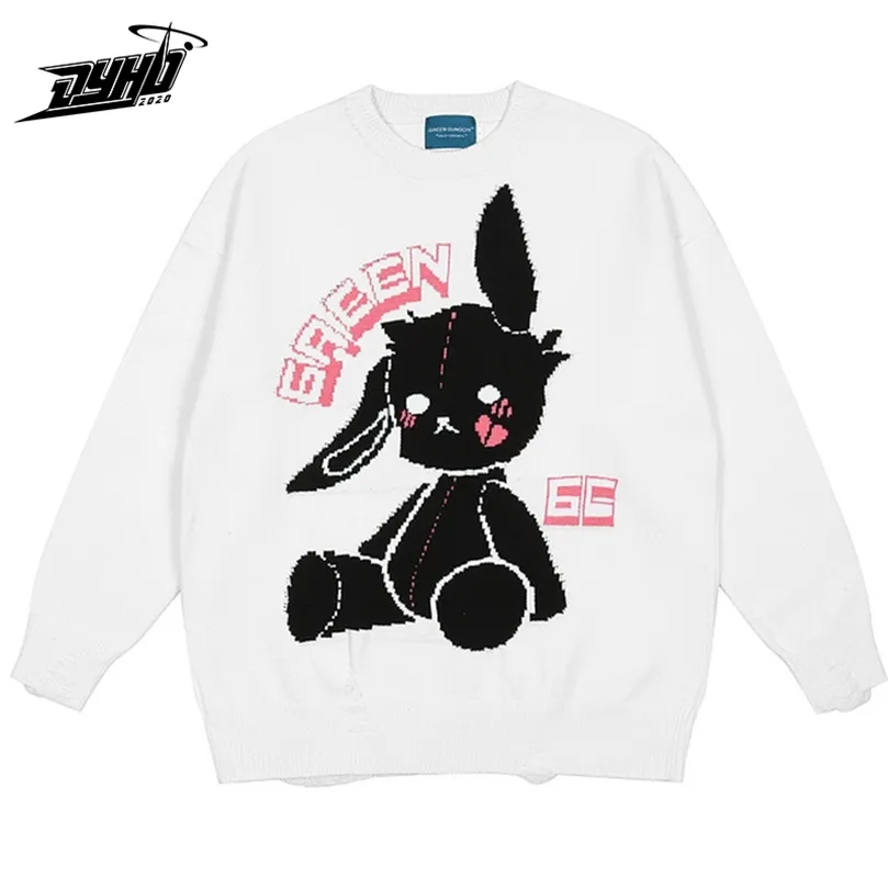 Вязаный свитер в стиле хип-хоп для мужчин и женщин Sad Rabbit, пуловер большого размера, осенняя уличная одежда, модный свободный вязаный свитер, хлопковое отверстие 220822