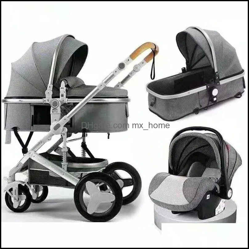 Poussettes # Poussettes Baby Stroller 3 in 1 Mom Mom Luxury Travel Pram Carriage Babies Babies Aaut Siège et chariot Mxhome Drop Livrot Bdebaby DHZWM Q240429