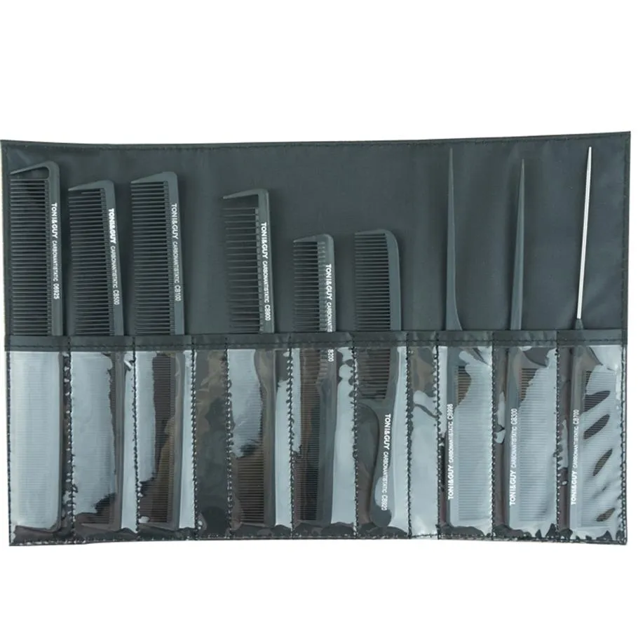 T&G 9 Pcs PRO Salon Hair Styling Cutting Carbon Antistatic Barbers Detangle Comb Hairdressing Carbon Combs Set In Wallet269i