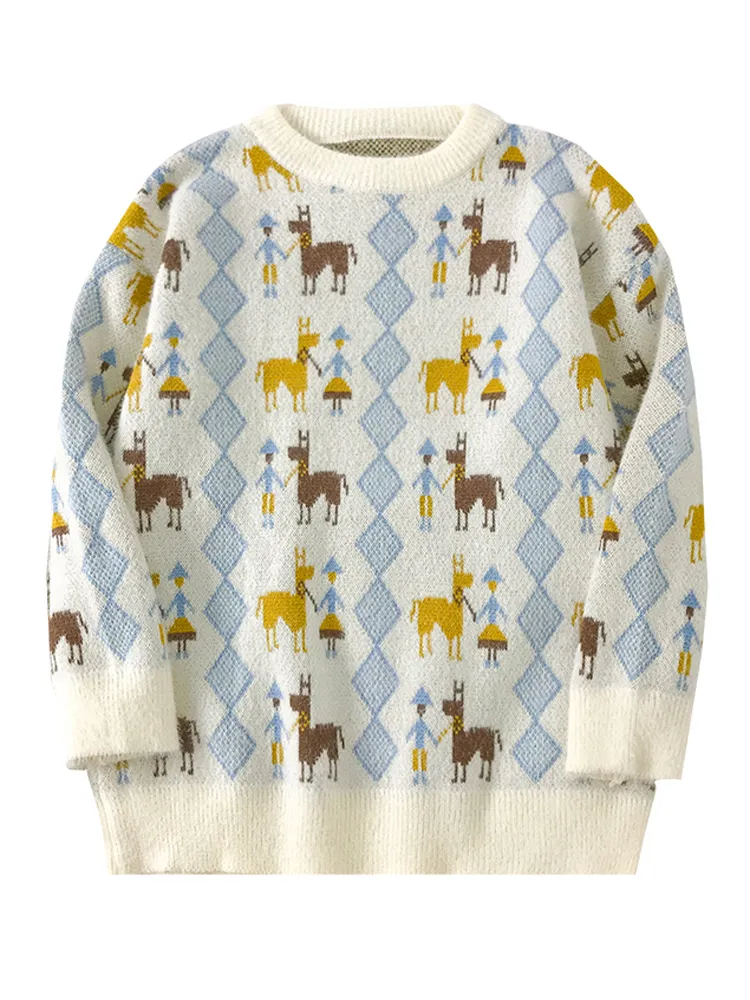 Kläder sätter höstvintage kvinnor söt tröja kawaii broderi flickor stickad jumper vinter lös kvinnlig pullover tryck damer stickad Wearclo