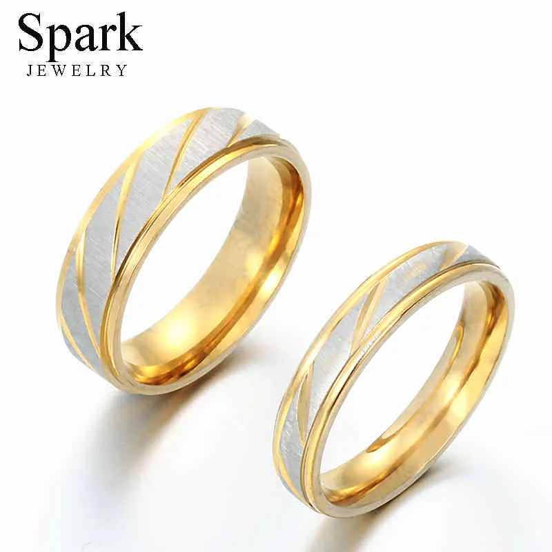 Spark tit￢nio a￧o personalize os amantes de grava￧￣o casal an￩is de ouro charme de casamento colorido anel de noivado de casamento para mulheres Presente de joalheria de homens