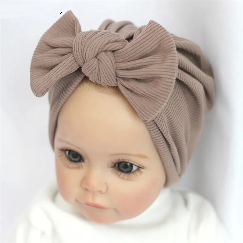 Solid Color Bow Baby Hat Bowknot Baby Girl Hat Turban Knot HeadWraps for Baby Children Bonnet Beanie Newborn Photography Props