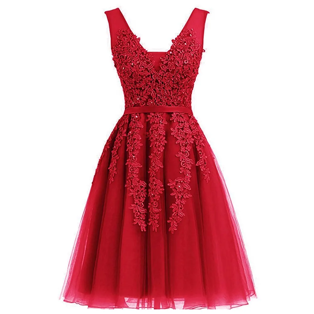Lace kralen Homecoming-jurken Korte A-Line Mini Graudation Cocktail Prom Party Jurk A15
