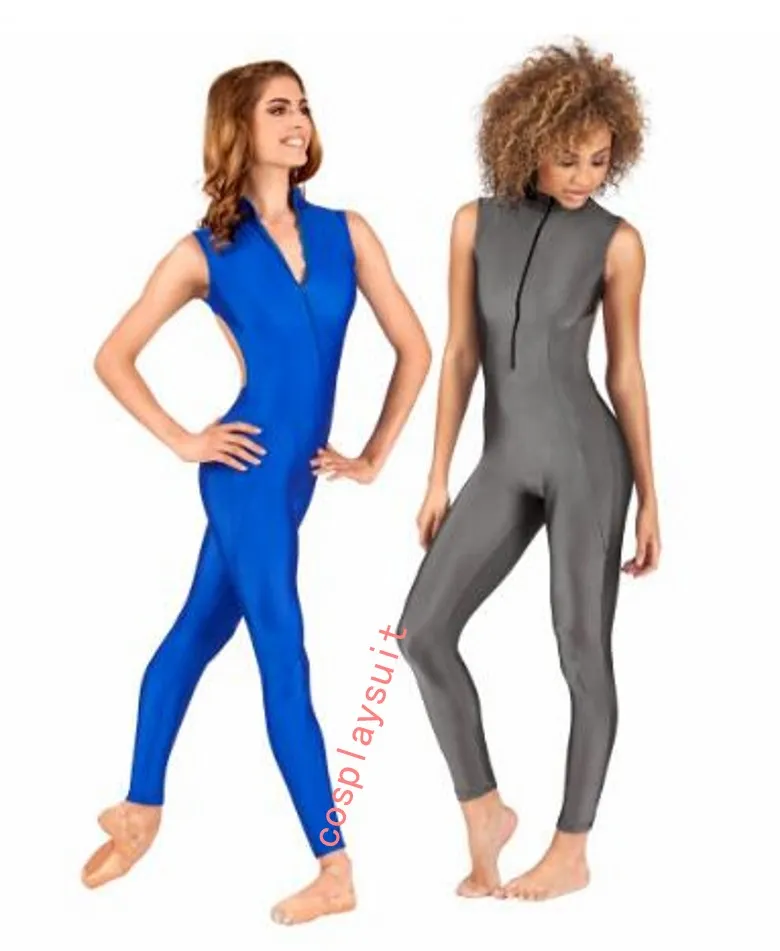 Costumi Catsuit per adulti Mock Neck Princess Seam Tank Unitard Womens Lycar Spandex Zentai tute Body Dance Body Backless Dancewear