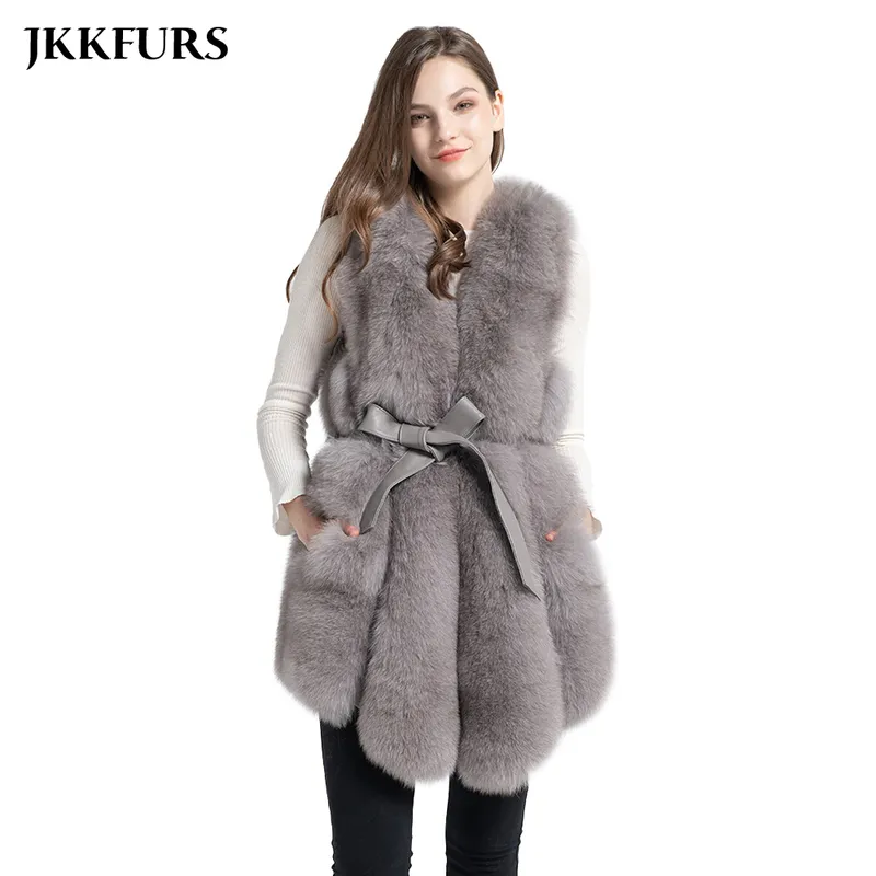 Womens Fur Faux Big Sale Real Gilet With Belt Fashion Style Winter Thick Warm äkta naturlig västmidja S7496 220829