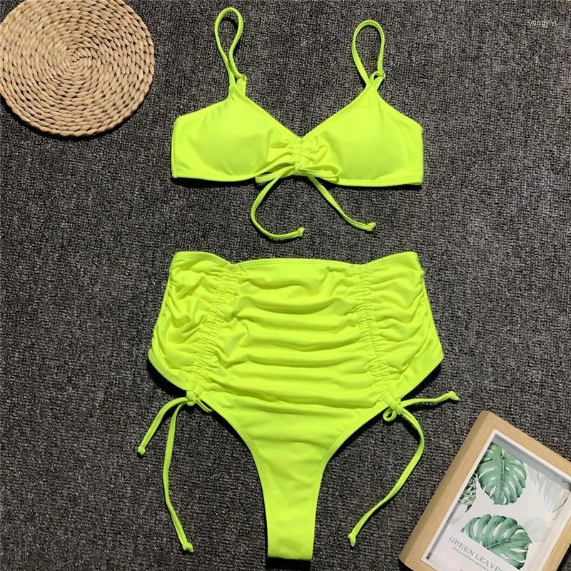 Bikinis Set 2022 Neon Green Bikini High Waist Swimsuit Women Brazilian