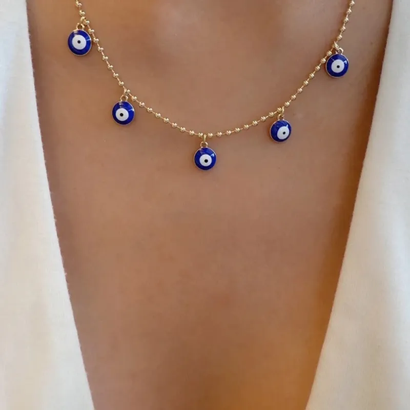 Collier de tour de cou rabot turc simple classique pour les femmes à la mode aux yeux bleus Eyes Colliers de chaîne de clavicule