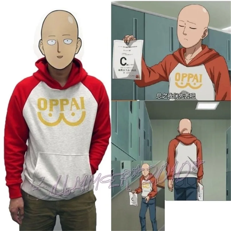 Heren Hoodies Sweatshirts Anime One Punch Man Saitama Oppai Hoodie Pullover Sweatshirt Cosplay Cosplay Costume 220826