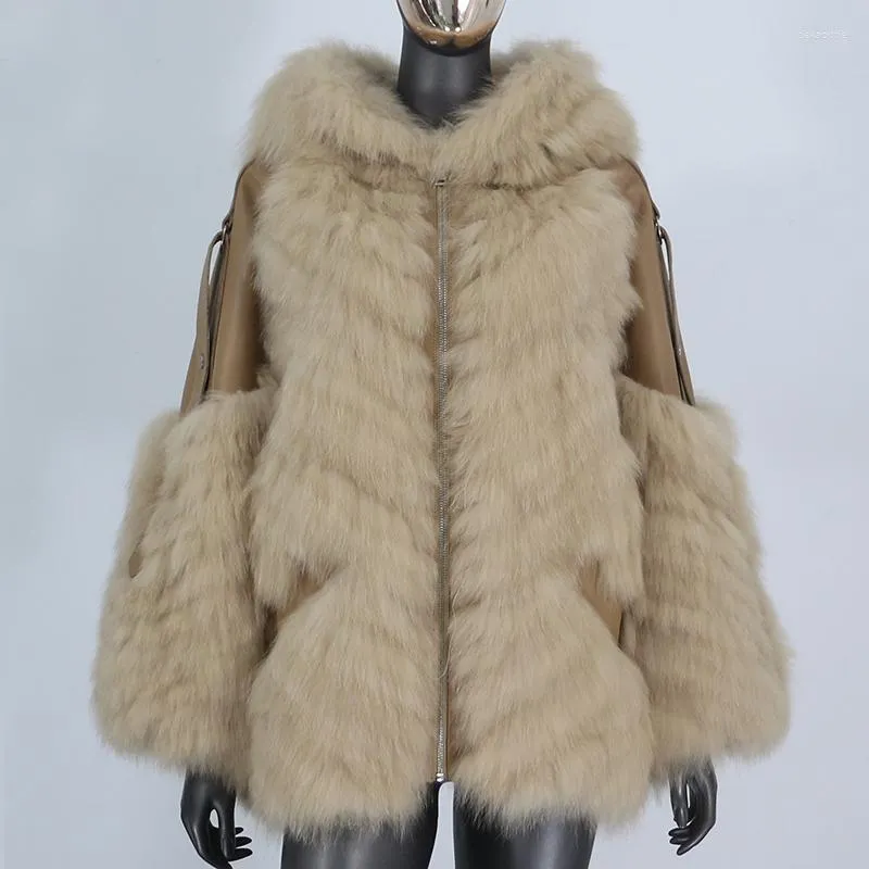 Kvinnors päls 2022 Real Coat Winter Jacka Women Natural Hooded Sheep äkta läder ytterkläder streetwear tjock fashionwomens faux