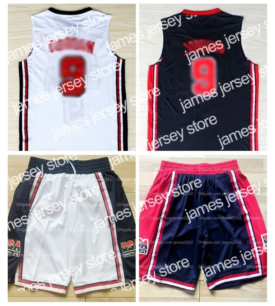 College Basketball Wear 1992 US Basketball Jersey Dream 영화 남자 스티치 블랙 화이트 S-2XL 유니폼 반바지