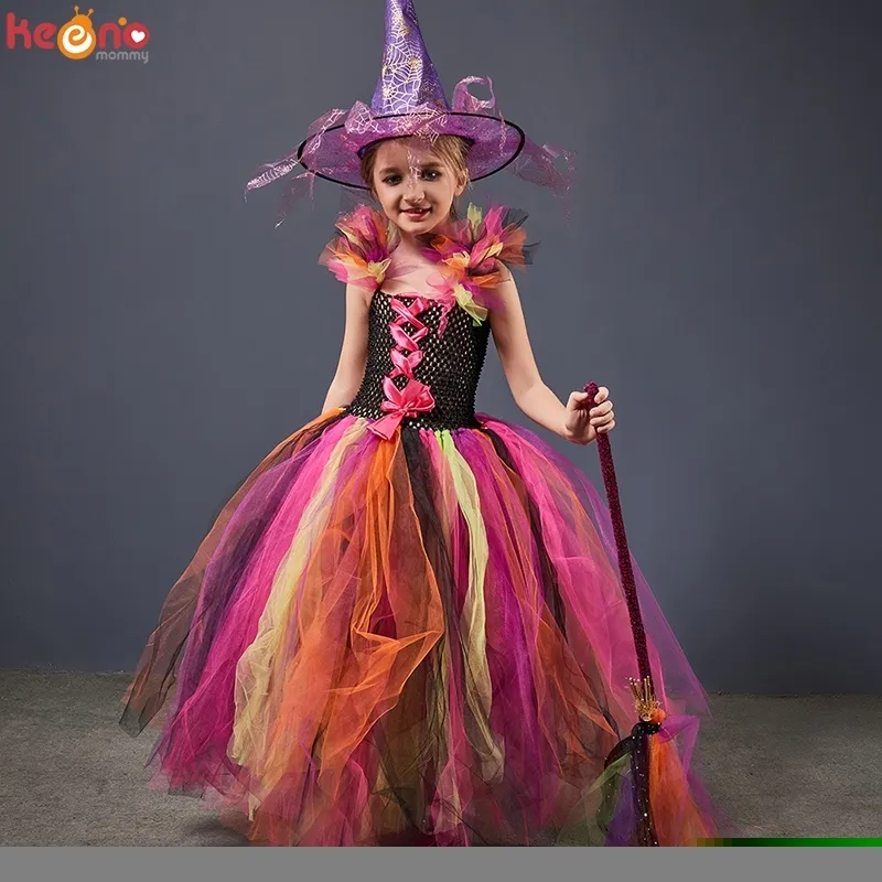 Ocasiões especiais Rainbow Wicked Witch Girls Tutu Dress Kids Kids Mal Halloween Fantas