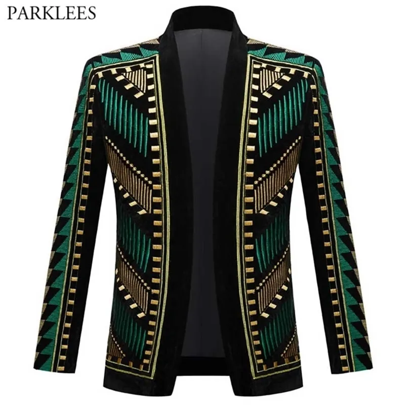 Men's Suits Blazers Luxury African Embroidery Cardigan Blazer Jacket Men Shawl Lapel Slim Fit Striped Suit Jacktes Male Party Prom Wedding Costumes 220826