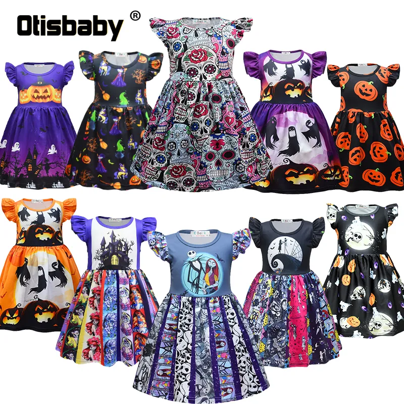 Occasions spéciales 1 - 9 ans mode bébé fille Halloween crâne sorcière impression Costume pour enfants fête mascarade bal né habiller 220826