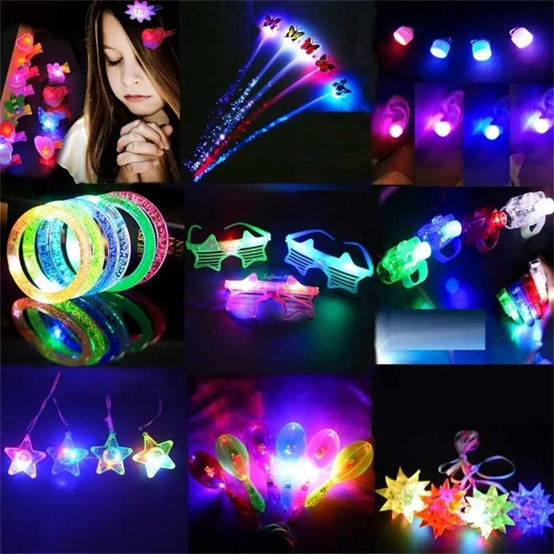 Other Festive Party Supplies 10pcs Glow Crown LED Flower Headband Light Ring Earring Necklace Gift Luminous Neon Birthday Wedding Halloween Christmas 220826