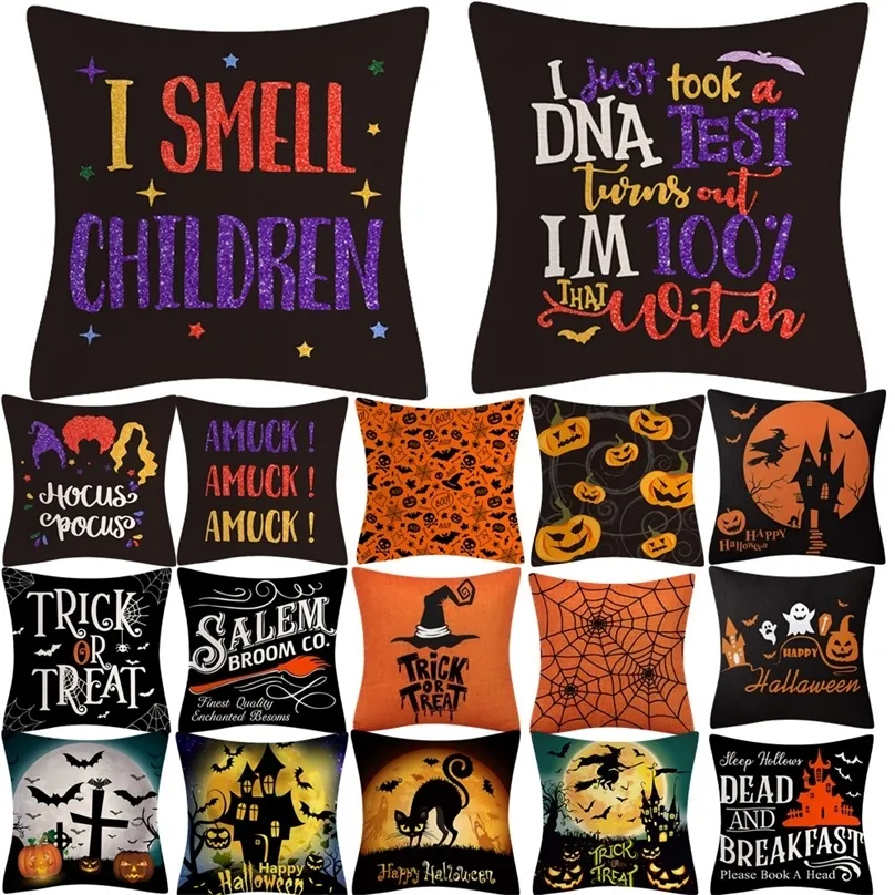 Andra festliga festförsörjningar Neon Rainbow Color Funny Letter "I Lell Children" Halloween Cushion Cover Decin Pumpkin Bat Wizard Ghost Pillowcase 220826