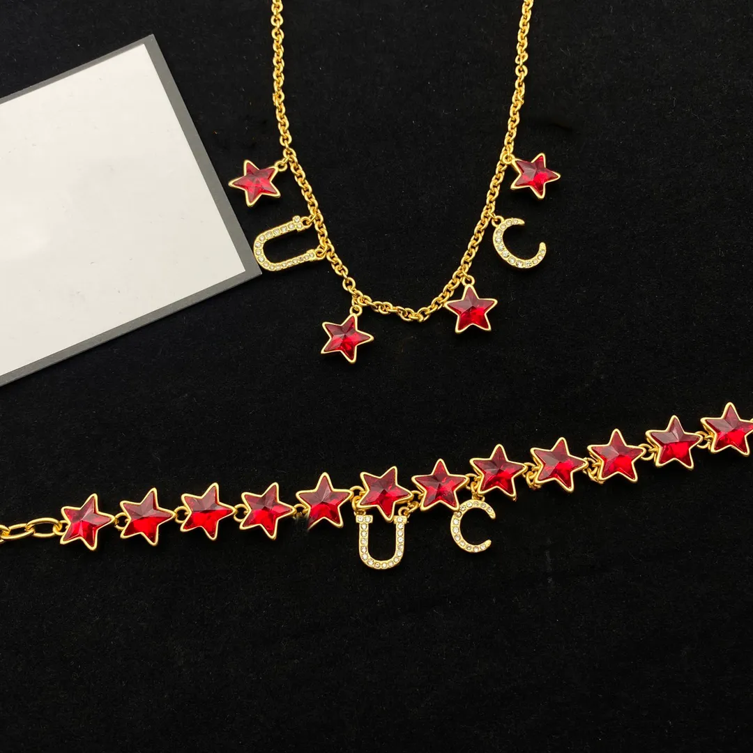 Fashion Classic Star Necklace Ladies Ruby Double G Letter Bracelet Valentine's Engagement Jewelry Accessories No Box