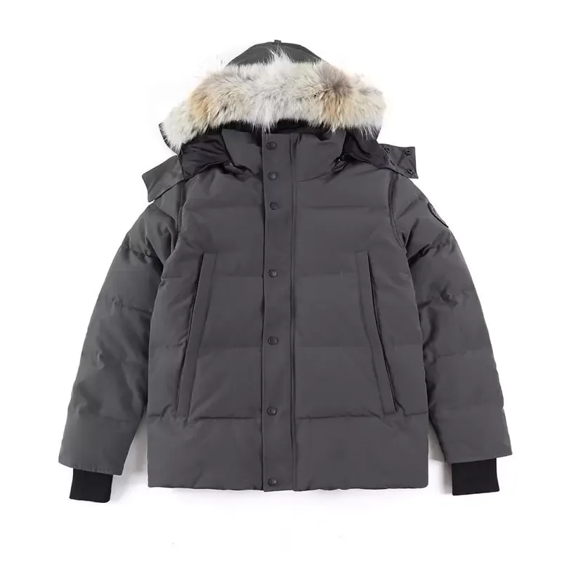 Cappotto d'oca da uomo di alta qualità Vera pelliccia di lupo grande Oche canadesi Nuovo piumino Wyndham Soprabito Abbigliamento Moda casual Stile invernale