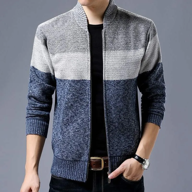 Vestes pour hommes Printemps hiver Cardigan pour hommes simple boutonnage mode tricot grande taille pull couture Colorblock col montant manteaux vestes LL220826