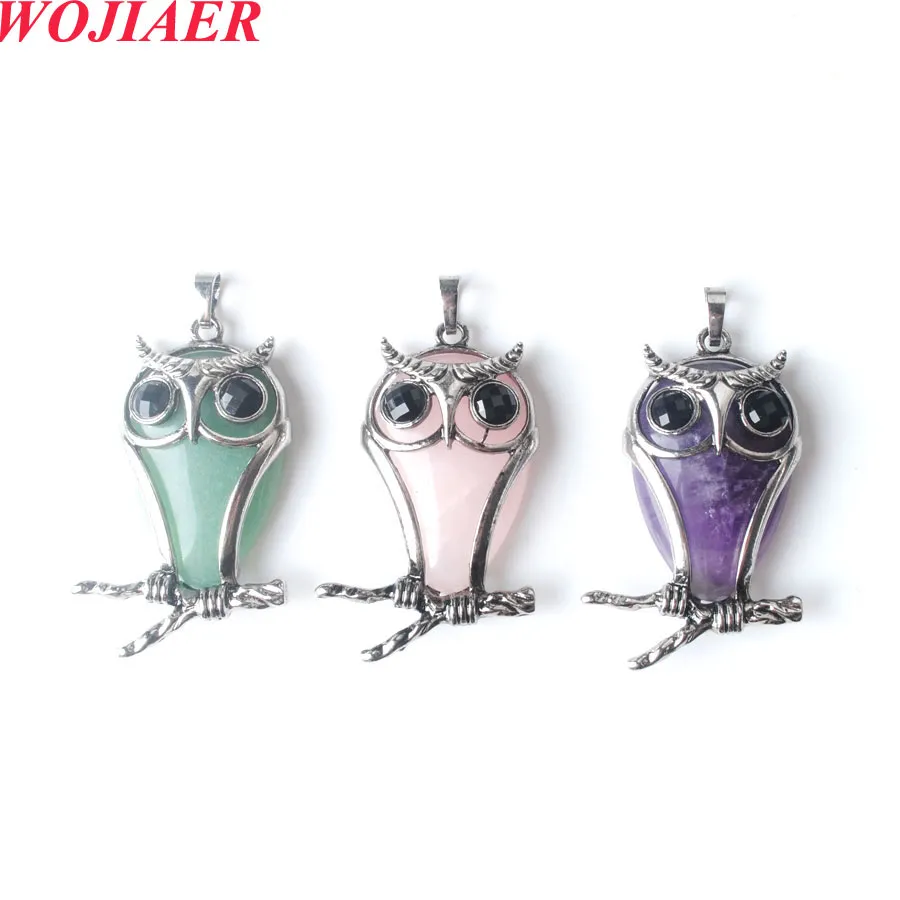 Wojiaer Women's Silver Plated Pendant Vintage Natural Stone Tiger Eyeかわいいフクロウドロップメン女性BO985