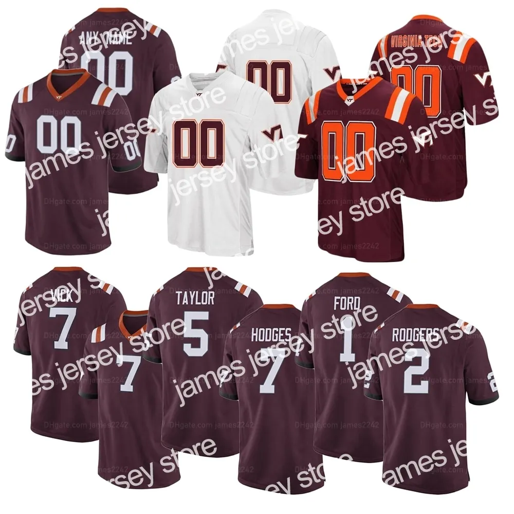 Camisas de futebol personalizadas Virginia Tech Hokies Camisa de futebol Bucky Hodges Michael Vick Hendon Hooker Ryan Willis Damon Hazelton costurado qualquer número de nome