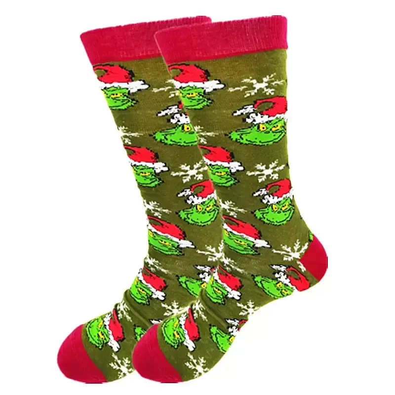 DHL Fast Cotton Down Yarn men`s Grinch Christmas socks Spring Autumn and Winter wear Funny Anime Street Wind Skateboard in the tube socks