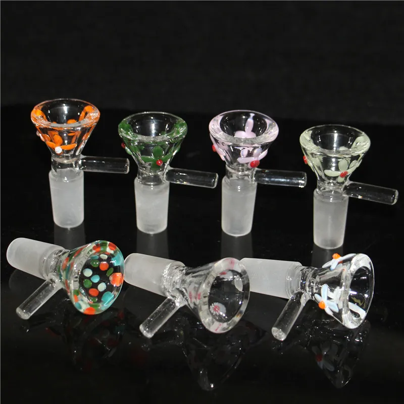 Hookah glass bong slides with handle bowl funnel Male colorful Smoking accessories Water Pipe bongs 14mm bowls heady slide