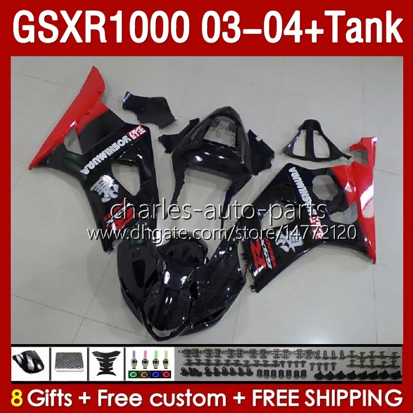 Tanque de fadas OEM para Suzuki GSXR-1000 K 3 GSX R1000 GSXR 1000 CC 03-04 Corpo 147NO.11 1000CC GSXR1000 K3 03 04 GSX-R1000 2003 2004 Moldado de injeção Kit de fada do kit de imersão vermelha BLK BLK