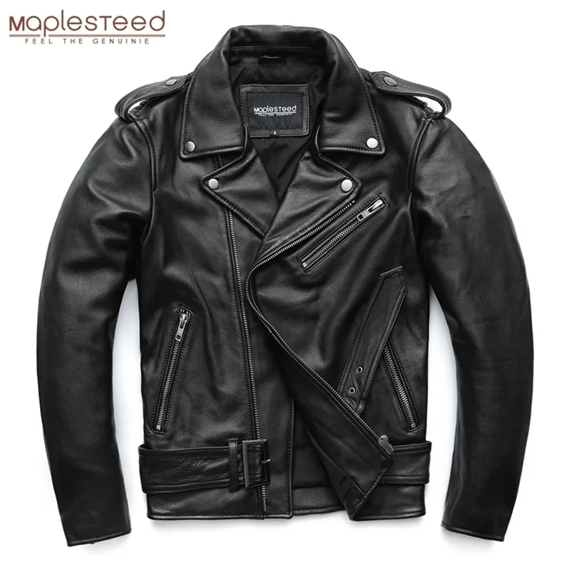 Cuir pour hommes Faux cuir MAPLESTEED Vestes de moto classiques Veste en cuir pour hommes 100% peau de vache naturelle Veste de moto épaisse Manches d'hiver 61-67 cm 6XL M192 220826