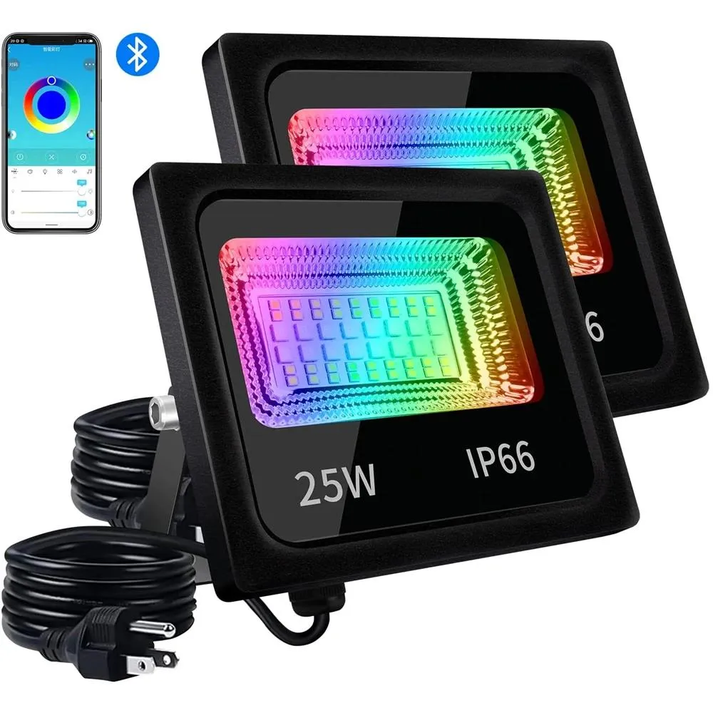 16 Million Colors LED FloodLights IP66 Smart Bluetooth APP Control Music RGBW Spotlight 15/25W 50W 100W Holiday Outdoor Stage Party Garden Lawn Landscape Lighting