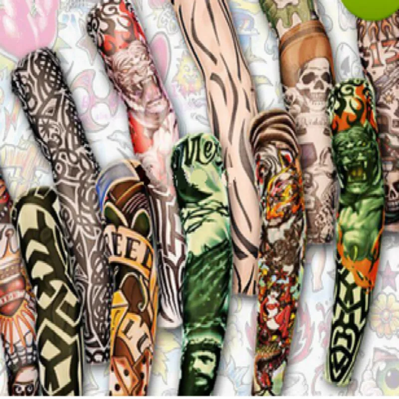 12 шт., смешанные эластичные поддельные временные татуировки, рукава, 3D арт, дизайн, тело, руки, ноги, чулки, тату, крутые