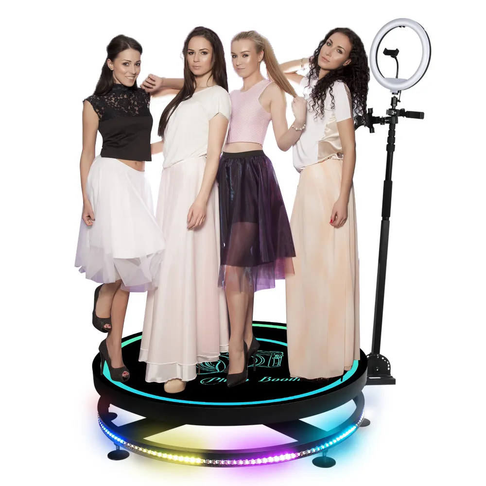 360 Photo Booth Stage Verlichtingsvideo -machine met selfie LED -ringlicht Remote Regel Automatische slow motion Roterende spin Stand Camera Booth