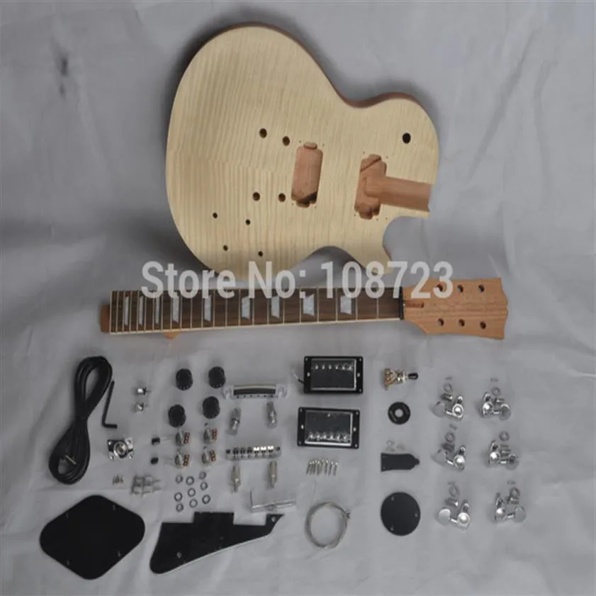 Guitares De Bricolage Kit De Guitare Électrique Inachevé En Acajou Avec Top Flammé Double