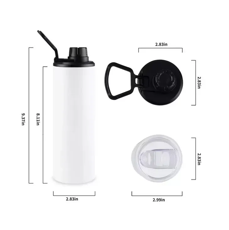 Entrepôt américain Sublimation Gobelets droits de 20 oz avec couvercle torsadé Flacon de transfert de chaleur en acier inoxydable Bière Tasses à café Deux couvercles Petit paquet