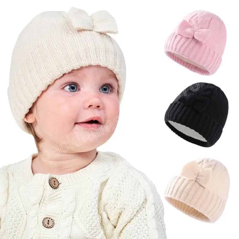 Chapeaux d'hiver pour bébés filles, avec nœuds doux, Bonnet tricoté pour enfants, Bonnet pour nourrissons, accessoires pour bébés