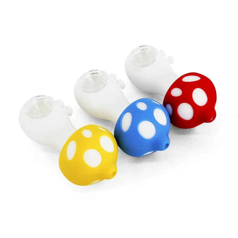 Silicone de champignon coloré avec des tuyaux de cuillère en verre fumant la poignée de tube d'accessoires pour les narguilés Bongs d'eau en verre forme unique SP370