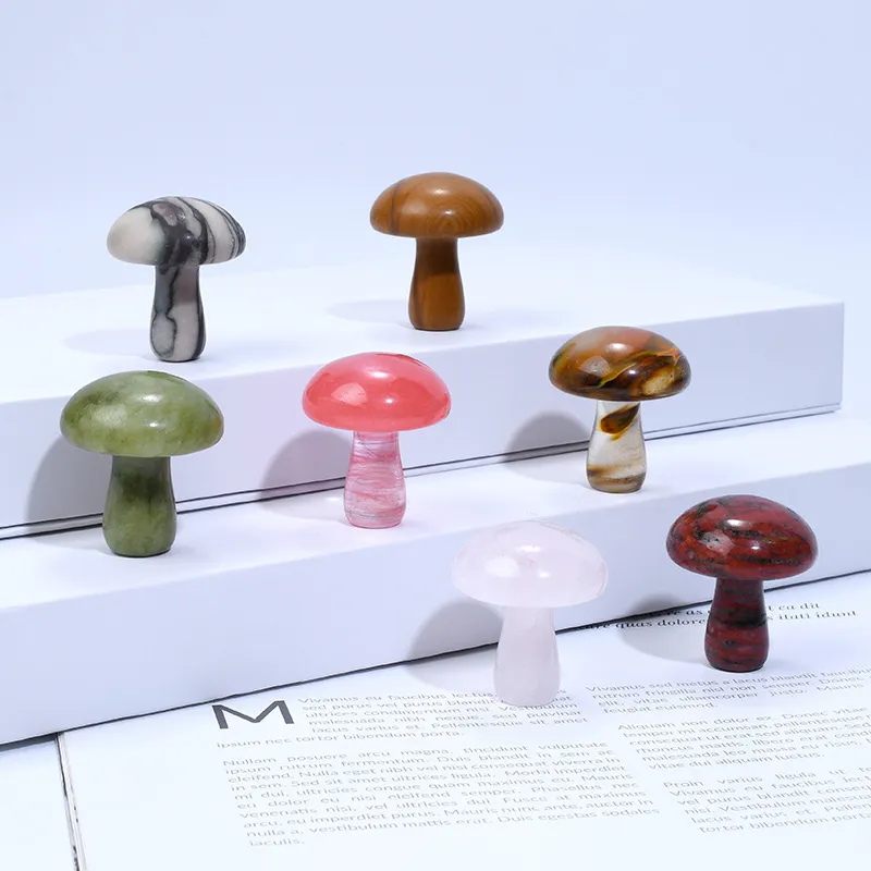 36x30x13mm Random Stone Natural Mushroom Planta estátua escultura aquário de decoração caseira jóia de polimento de cristal