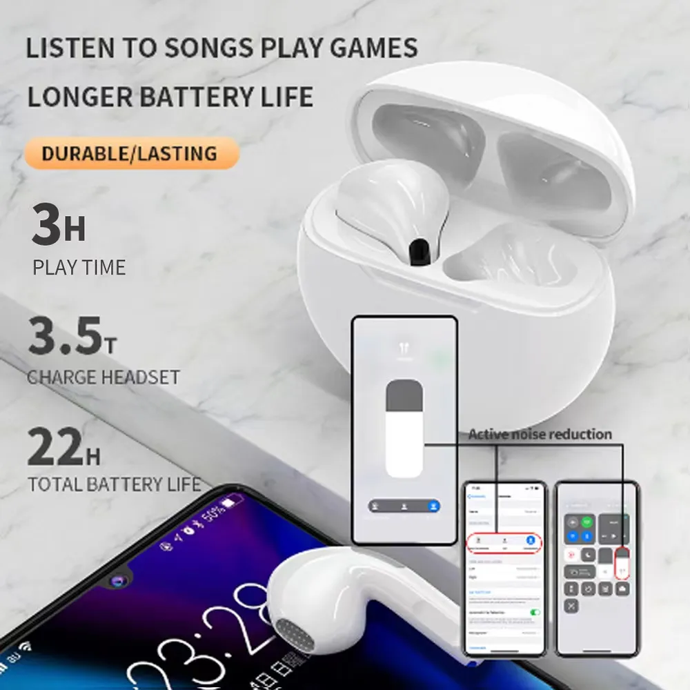 AirPro 6 TWS Wireless Earbuds For Android With Mic GPS And Noise