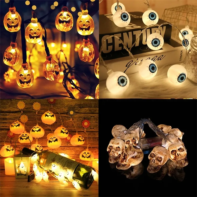 Outros suprimentos de festa festiva 1,5m 10led Halloween abóbora Esqueletos de fantasma Bat Spider LED Light String Festival Decoration for Home Ornament 220826