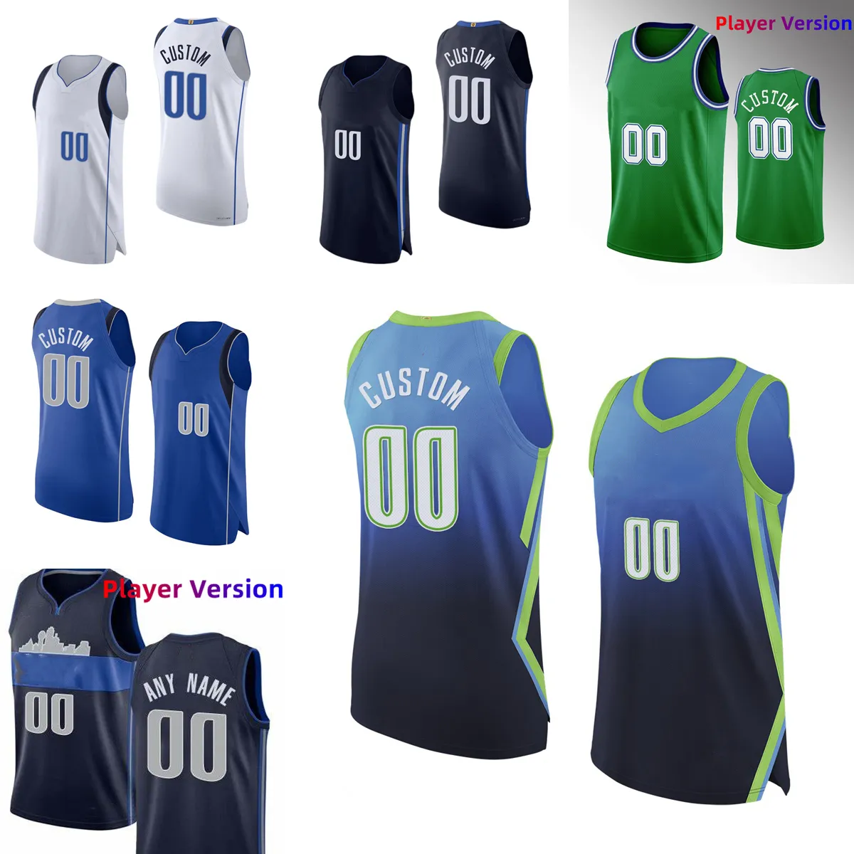 Authentic Stitched Player Version Basketball Jerseys Custom Luka Blue 77 Doncic 11 Tim 26 Spencer Hardaway Jr. Dinwiddie 44 Davis Bertans 35 Christian Wood 7 Powell