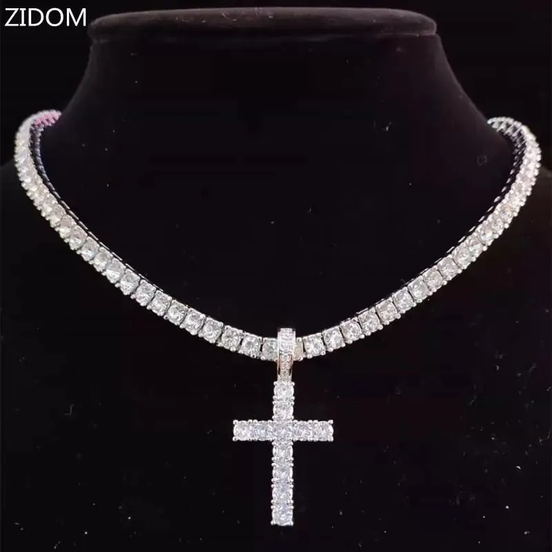 Designers necklaces cuban link gold chain chains Cross Necklace With 4mm Zircon Tennis Chain Iced Out Bling